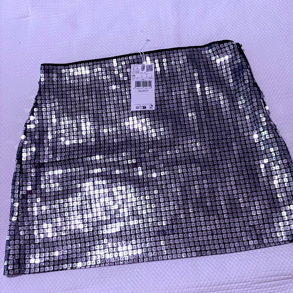 Mango Shimmering Silver Mini Skirt